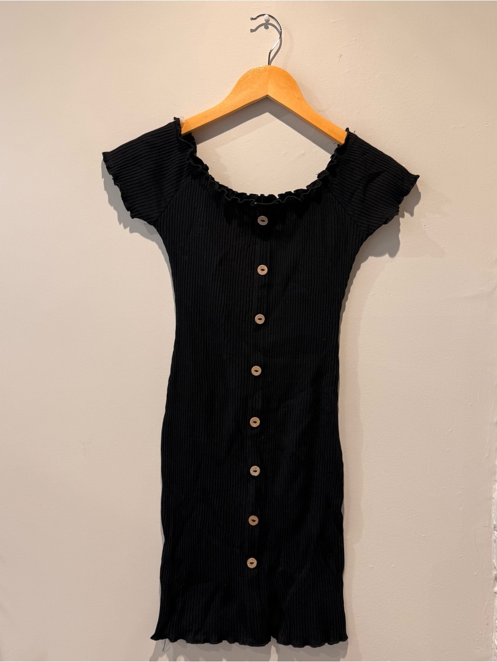 Ardene Black Off Shoulder Ribbed Mini Dress